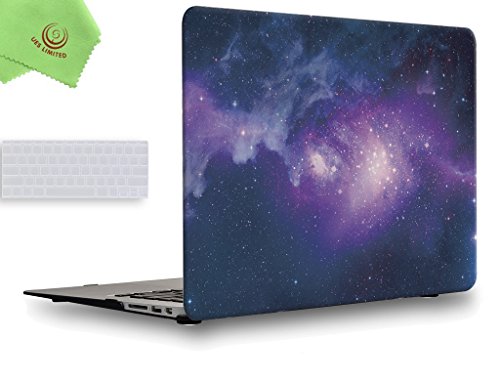 UESWILL 2in1 Air 11-inch Galaxy Pattern Hard Shell Case Cover for MacBook Air 11" (Model:A1370/ A1465) + Keyboard Cover + Microfibre Cleaning Cloth,Nebula/Purple