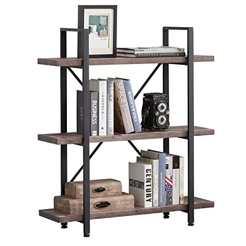 IBF Natural Real Wood Bookshelf, 3 Tier Rustic Solid Wood Bookcase