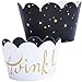 Cupcake Wrappers - Twinkle Little Star Baby Shower, Starry Night Bridal, Graduation Wish, Space Birthday Party Decorations, Reversible Neutral Wonder Gender Dessert Wraps - Prom Shine (24 Count)