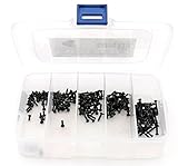 iExcell 250 Pcs M2 x 6mm, 8mm, 10mm, 12mm, 16mm 10.9 Grade Alloy Steel Hex Socket Flat Head Cap Screws, Black Oxide Finish