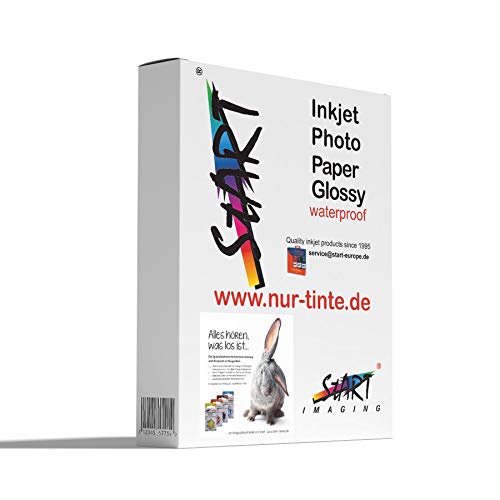 Start - 100 Sheets DIN A4 200 g/m² Glossy Photo Paper for Inkjet Printers, Immediately Dry, Waterproof, Very White, high Colour Brilliance
