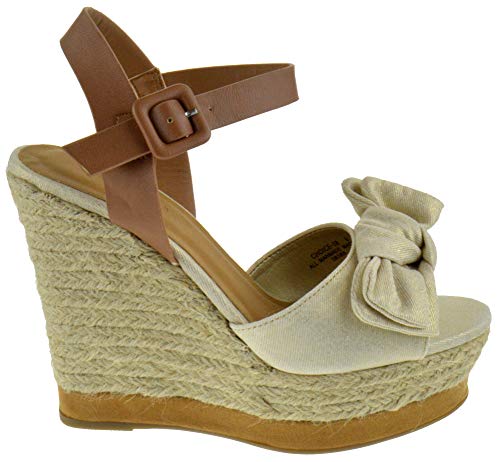 BAMBOO Choice 58 Womens Slingback Buckle Espadrille Wedge Platform Dress Sandals Gold 9