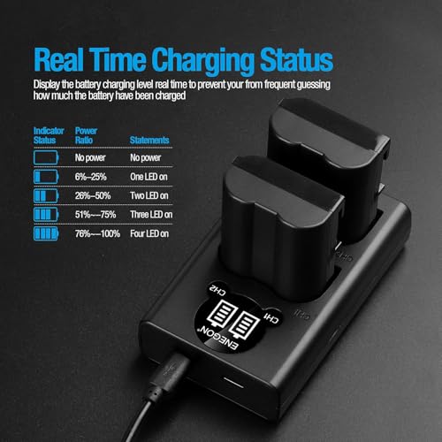 ENEGON EN-EL15C Batería 1900mAh para Nikon ZF, Z5, Z6,Z6 II/III, Z7, Z8; D7500, D7000, D7100, D7200, D500, D600, D610, D750, D780, D800, D810, D800E, D810A, D850 Cámara réflex Digital.