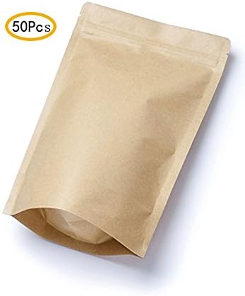 SBDX Kraft Food Pouch Zip Lock Stand Up Zipper Recycled Foil Lined Food Bag 2 ounce - Smell, Odor, Leakproof Protection FDA and USDA Food Compliant (50 Pack)