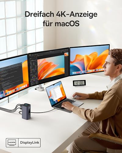 Baseus Spacemate 11 in 1 Displaylink Docking Station 3 Monitors Extension for MacOS, with Smart Display, 4K HDMI, 10Gbps USB-C/A, 100W PD, Ethernet, Audio, Displaylink Driver Required