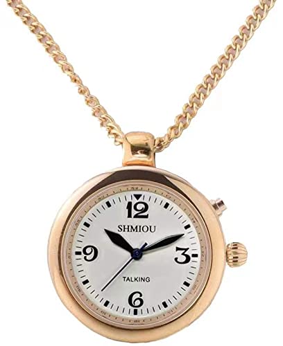 SHMIOU English Talking Watch for Women Pendant Round Bezel Golden for Senior Blind Visually Impaired Analog Voice with Alarm Date Output ¡­