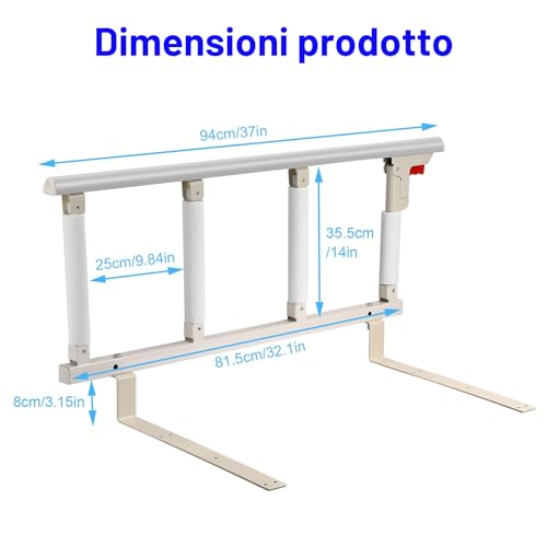 Helangel Elderly Folding Bed Rail Elderly Bed Rail for Elderly Bed Protection Barrier for Hospital Disabled 97 x 40 cm