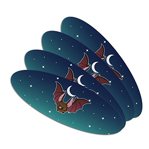 Cute Bat Cartoon Flying at Night Double-Sided Oval Nail File Emery Board Set 4 Pack