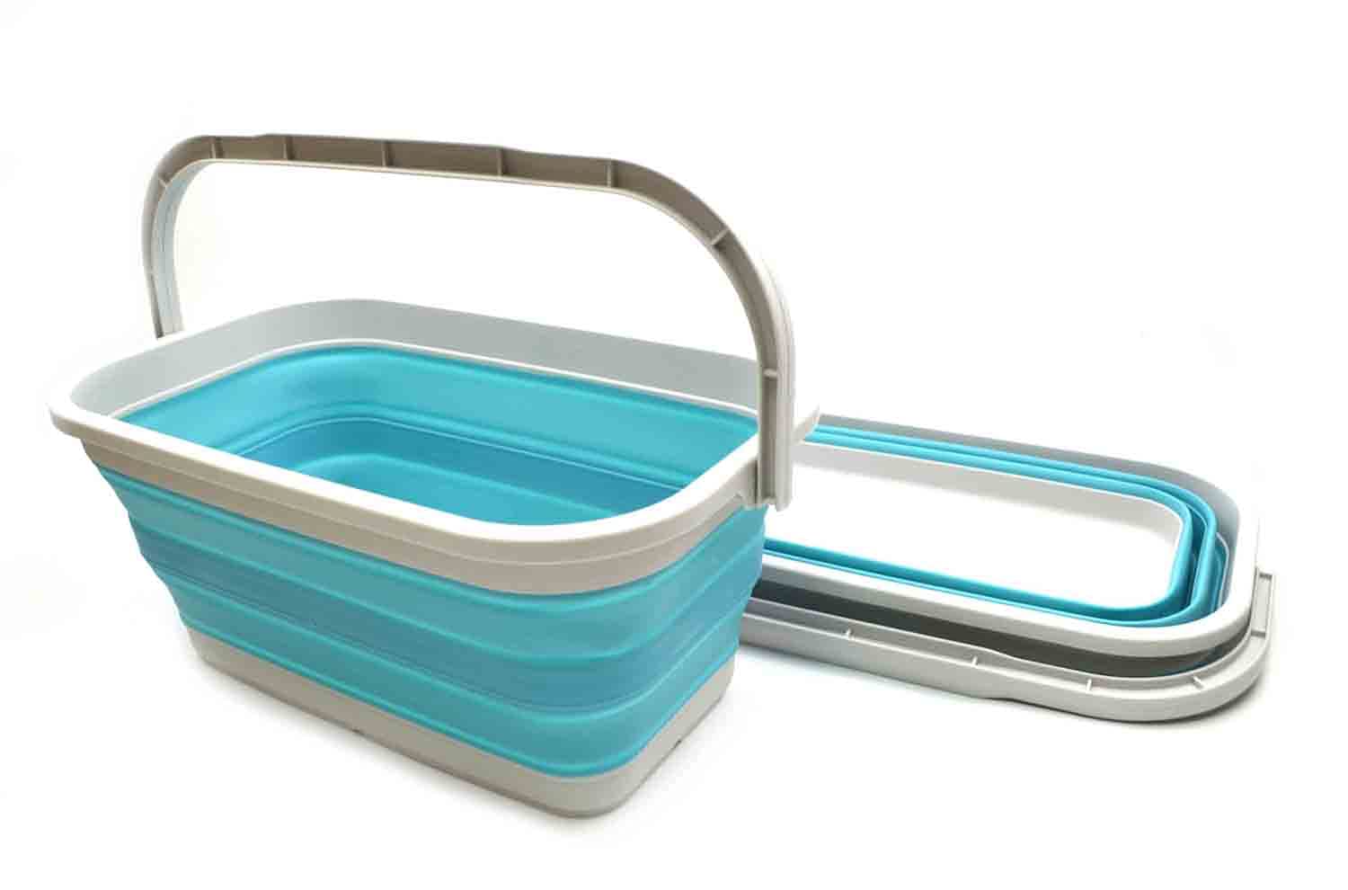 SAMMART 11.6L Set of 2 Collapsible Rectangular Handy Basket/Bucket (2, Bright Blue)