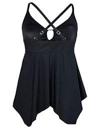 Firpearl Traje de baño negro con vuelo, para mujer. Tankini con espalda cruzada, talle grande.