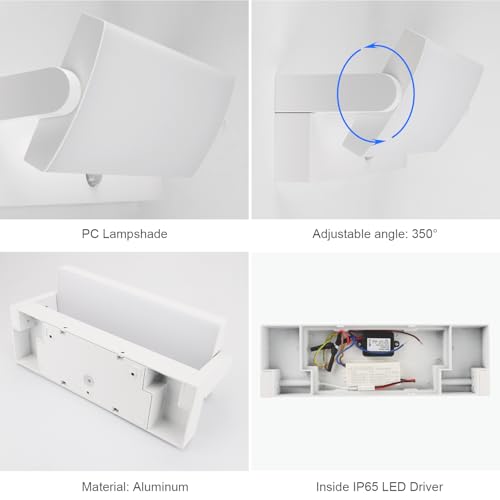 Klighten 45W Outdoor/Indoor Wall Light with Motion Sensor, Wall Lamp with LED Rotating Panel, IP65 Modern Lighting Lamp for Entrance Terrace, 3480LM, Warm White 3000K, White