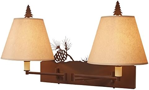 Steel Partners Lighting 2963-Dbl-B PINECONE - Double - Swing Arm Wall Sconce with Amber Mica Lens, Black Finish