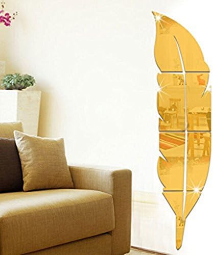 Tearoke Wall Sticker,Home Room Decoration Removable Feather Mirror DIY Decal Art Vinyl Wall Stickers (Gold)