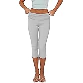 NUFIWI Fold Over Leggings for Women Low Waist Stretch Yoga Pants Capri Slim Fit Going Out Crop Pants Streetwear