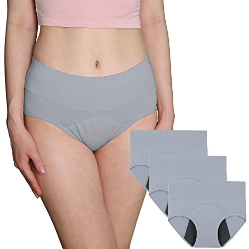 INNERSY Menstrual Pants Leakproof Cotton C Section Maternity Underwear Period Knickers 3 Pack (UK18, Gray)