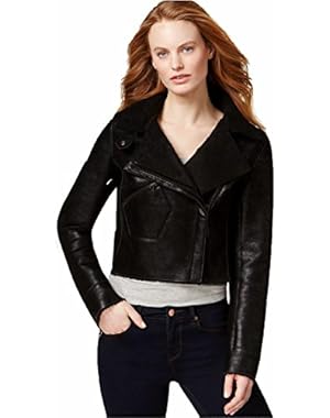 Calvin Klein Women Faux-Shearling Cropped Moto Jacket Size XL $198.00