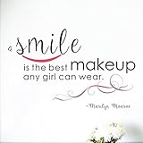 A Smile Is the Best Makeup Any Girl Can Wear Peel and Stick Marilyn Monroe Quote Wall Decals Stickers Wall Art Home Decor