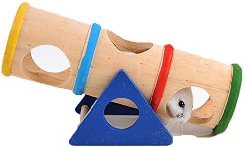 Hkim Hamster Tunnel Wooden Seesaw with Hideout Peeking Holes for Mouse cricetulu Teeterboard Small Animals