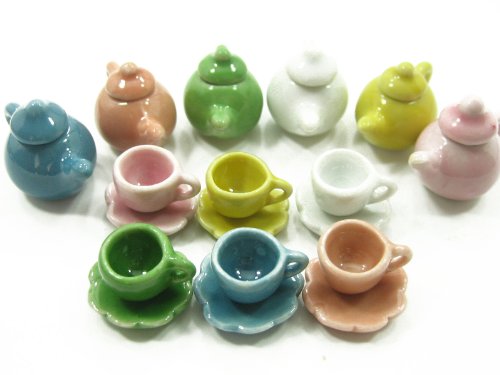 6/18 Coffee Tea Cup Saucer Pot Set Doll House Miniature Ceramic Kitchen Supply Deco #S - 2337 by Wonder Miniature