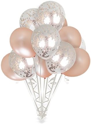 Shimmer and Confetti | 18 pieces 18" Large Rose Gold Confetti Balloons with Rose Gold Star Garland | Wedding Birthday Baby Shower | Bridal Shower Balloons | Graduation Hen Party Balloons