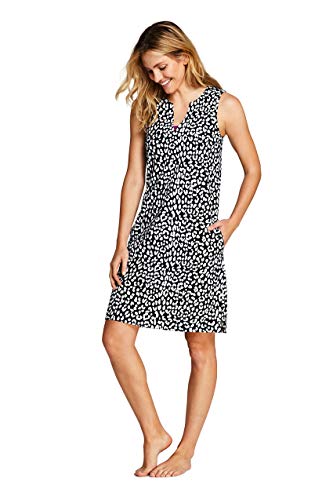 Lands' End Women's Cotton Jersey Sleeveless Swim Cover-up Dress Print X-Large Black Snow Leopard