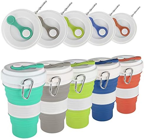 Glike Silicone Collapsible Cup Lid - Floding Travel Cup/Mug - Lightweight Water/Coffee Drinking Bottle Outdoor Camping Hiking - BPA Free [19oz] (Teal)