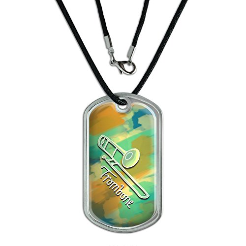 Trombone - Musical Instrument Music Brass - Green Military Dog Tag Black Cord
