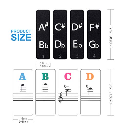 Colorful Piano Stickers for Keys, 88/61/54/49/37 Key Keyboard Stickers, Coated with Long Lasting Adhesive Material, Can be Pasted Repeatedly, Piano Keyboard Letters Notes Label for Beginners and Kids