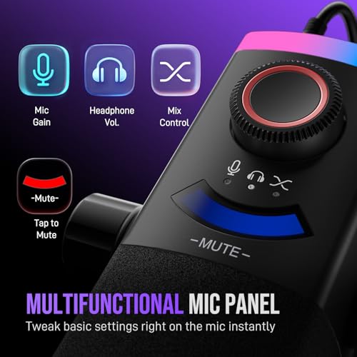FIFINE AM8 Upgradation Gaming Microphone with RGB Boom Arm for Streaming, Podcast, XLR/USB Dynamic Mic with Mix Control, Tap-to-Mute for PC/Computer/Laptop/Mac/Audio Mixer Recording - AM8PROT