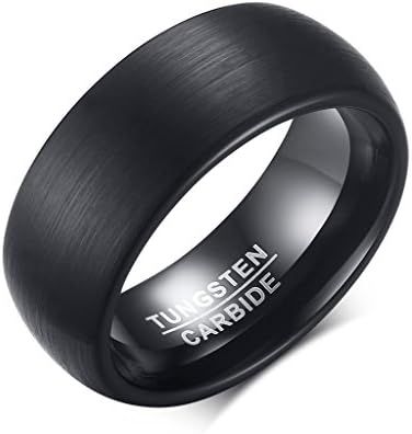 Black Tungsten Carbide Brushed Domed 8mm Traditional Wedding Ring Bands for Men, Size 9