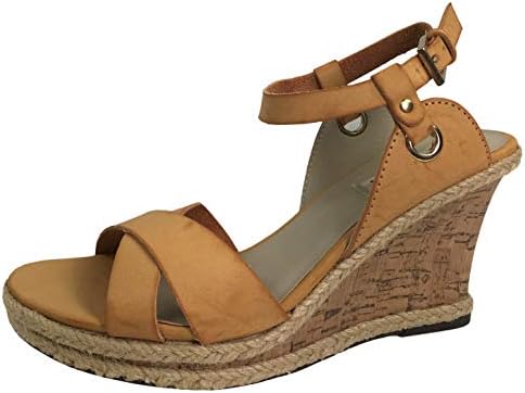 Vannessa Wedge Espradrille Sandal Cork Mid Platform Heel Ankle Wrap Strap