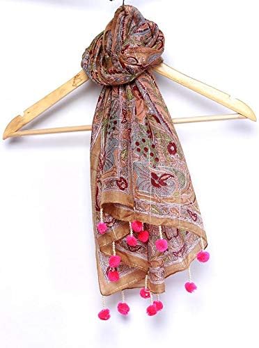 NvrEvr Skin- Marron Silk Print with Pink Pom Pom Style Scarf