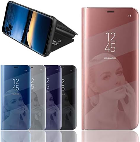 LHB Clear View Standing Case, Mirror Smart Flip Case Cover for Samsung Galaxy S8 Rose Gold