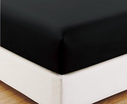 Chenille Linen Collections 800 Thread Count 100% Egyptian Cotton 1 piece Fitted Sheet (Bottom Sheet Only) 15" Deep Pocket Premium Quality Queen Size Black Color