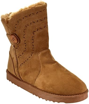 VIA PINKY EF36 Women's Stitching Button Strap Snow Ankle Booties, Color:CAMEL, Size:8