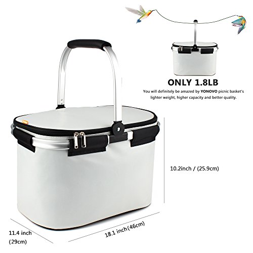 YONOVO 32 L Folding Picnic Basket Insulated Cooler Bag for Family Gathering Camping Travel BBQ (Ivory)
