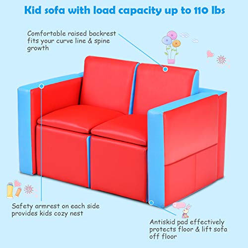 Costzon Kids Sofa, 2 in 1 Double Sofa Convert to Table and Two Chairs