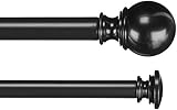 AmazonBasics 1" Double Extendable Curtain Rods with Round Finials Set, 72" to 144", Black