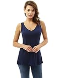 PattyBoutik Women’s V Neck Shirred Shoulder Sleeveless Blouse (Navy Blue Small)
