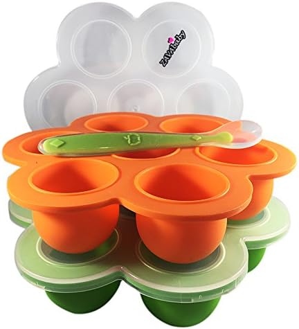 2-Pack Silicone Baby Food Freezer Tray with Clip-On Lid - Collapsible Storage Container for Homemade Food, Fruits, Vegetables, and Milk - Includes Teaspoon, BPA Free - FDA Approved