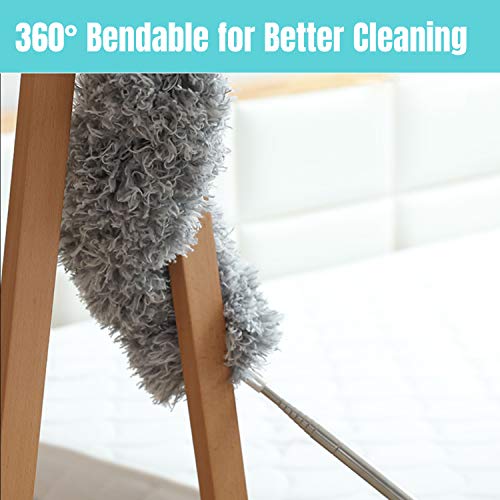 Microfiber Feather Duster with Extra Long Pole(100in.), Bendable, Washable, Detachable, for Cleaning High Ceiling Fan/Light, Cobwebs, Corner Dust, Car, Computer/TV Screens (Grey) - Thumbnail 6