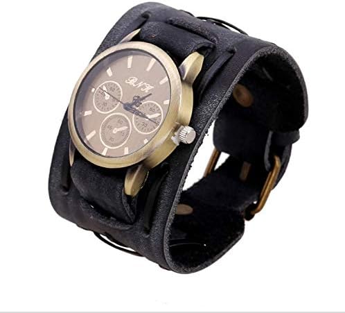 YOIL Fashion and Unique Watch Retro Punk Rock Style Watch Brown Big Wide Leather Bracelet Cuff Men Wrist Watch