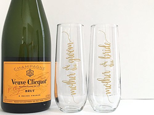 Mother of the Bride and Groom Champagne Flutes - Wedding Toast Glasses - Set of 2