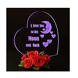 Giftgarden Mom I Love You to The Moon and Back Heart Shaped Cake Toppers LED Wedding Gift, Mother Gift, Grandma Gift, Friends Gifts
