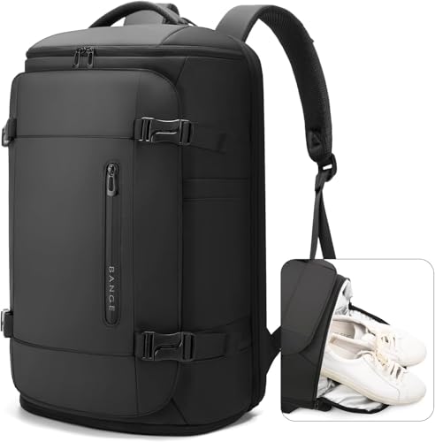 BG FUTURE AESTHETICS 40L Travel Backpack with Shoe Compartment, Weekend Hand Luggage, Flight Approved, Lightweight and Waterproof for 15.6-17.3 inch Laptop, Black,
