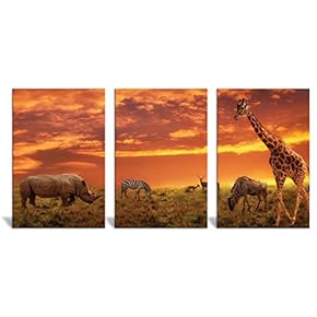 Canvas Wall Art Wild View Animals Beasts Painting Artwork for Home Prints Framed - 16"x24" x 3 Panels
