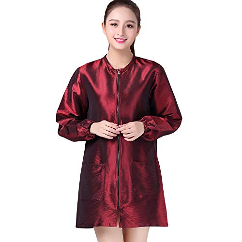 KAHOT Professional Salon Smock Stylist Jacket Cosmetology Uniform Zipper Hairdressing Cape Hairdresser Work Clothes Hair Beauty SPA Guest Client Kimono Gown (XL, Wine red)