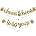 Cheers & Beers to 60 Years Gold Glitter Banner for 60th Birthday Wedding Anniversary Party Decorations Pre Strung & Ready To Hang