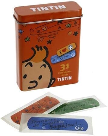 Caja metálica naranja con tiritas de Tintín (16015): Amazon.es: Hogar