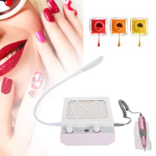 Electric Nail Drill, Multi-functional Nail File Manicure Pedicure Kit Grinder with Polishing Tools Dust Suction Collector LED Light,100-240V (US)